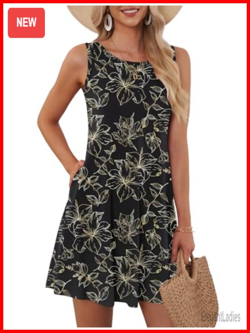 AUSELILY Women's Summer Beach Dress Sleeveless Boho Floral Swing Sundress with